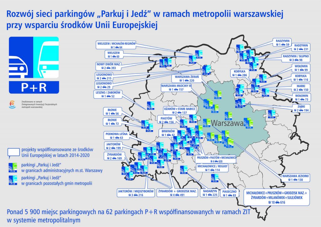 grafika - rozwój sieci parkingów P+R w ramach metropolii warszawskiej przy wsparciu środków Unii Europejskiej