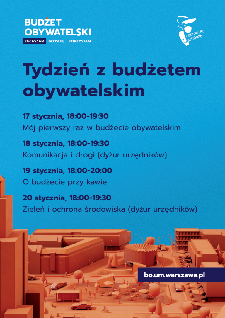 Plakat z harmonogramem spotkań Tydzień z Budżetem Obywatelskim