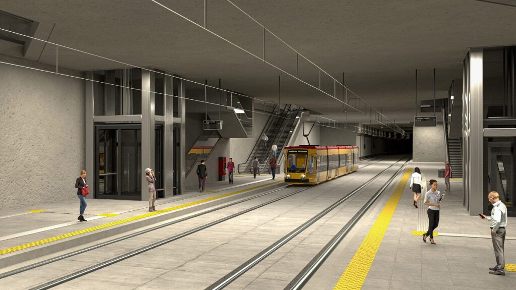Tunel tramwajowy pod dworcem zachodnim - wizualizacja.