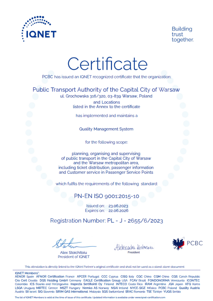 ZTM ISO certificate No J_2655_6_2023